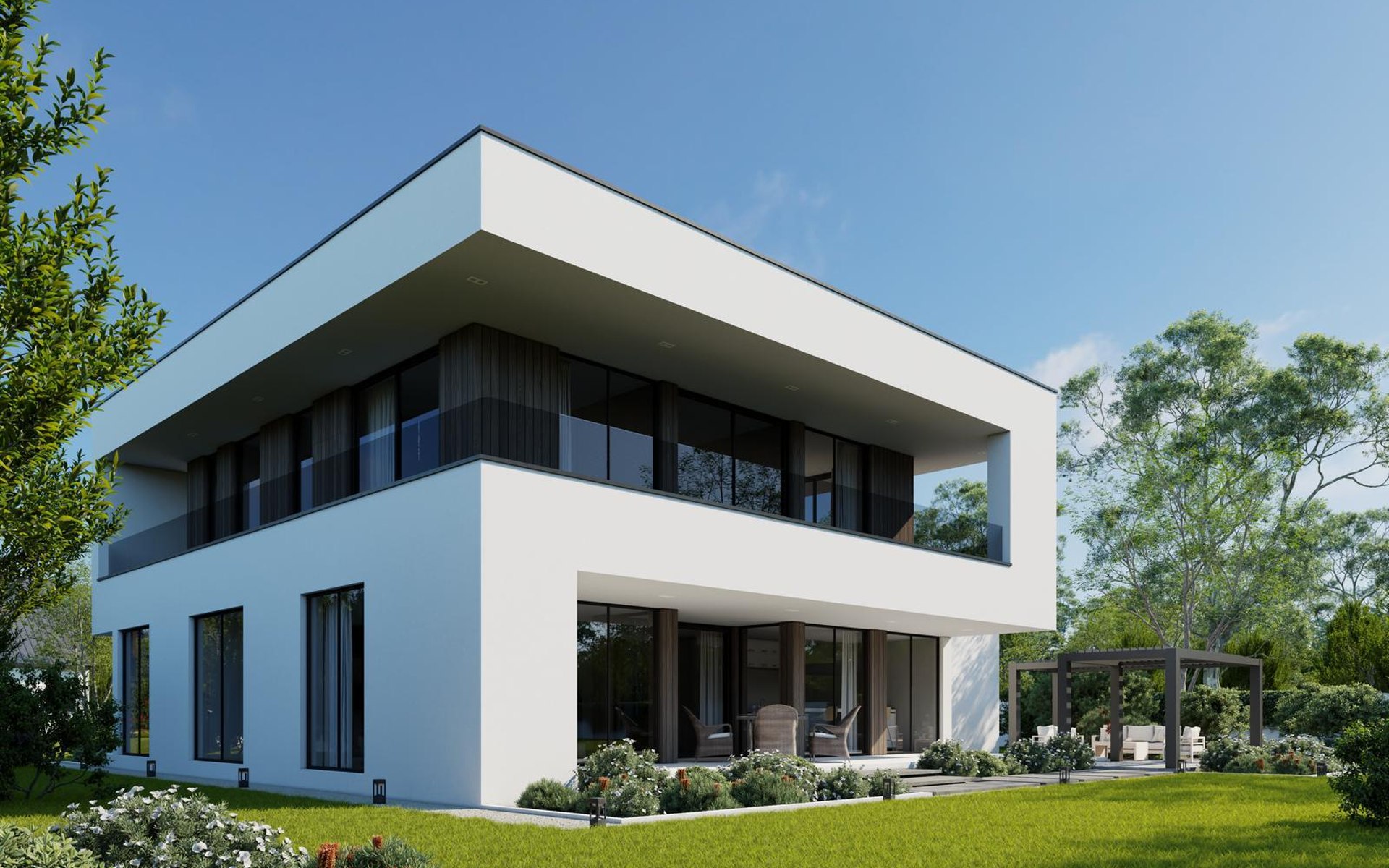 Individuell geplantes Einfamilienhaus bei Tageslicht